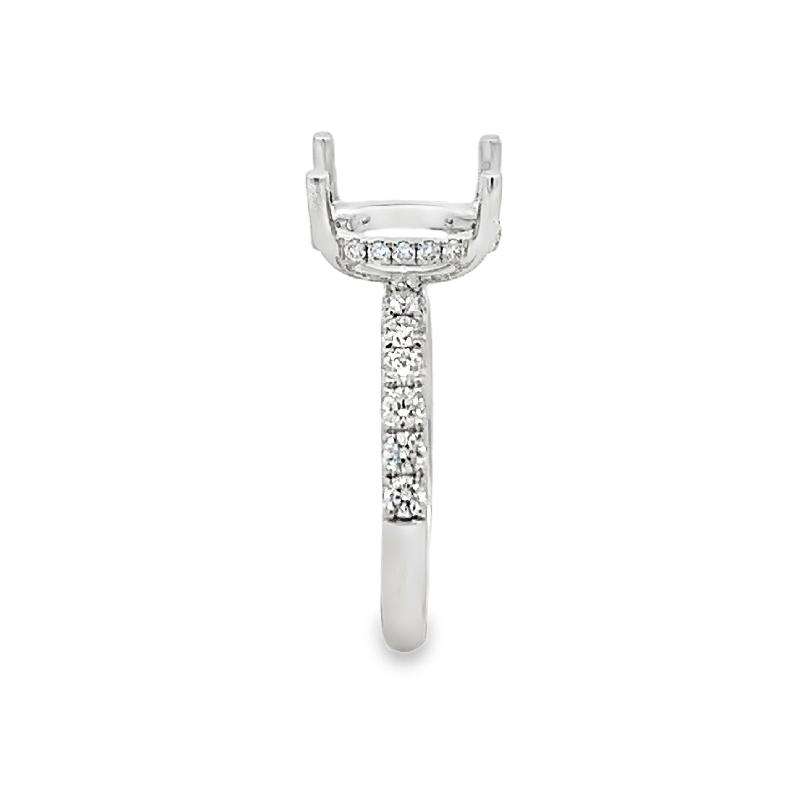18K White Gold Diamond Oval Center Semi-Mount Engagement Ring