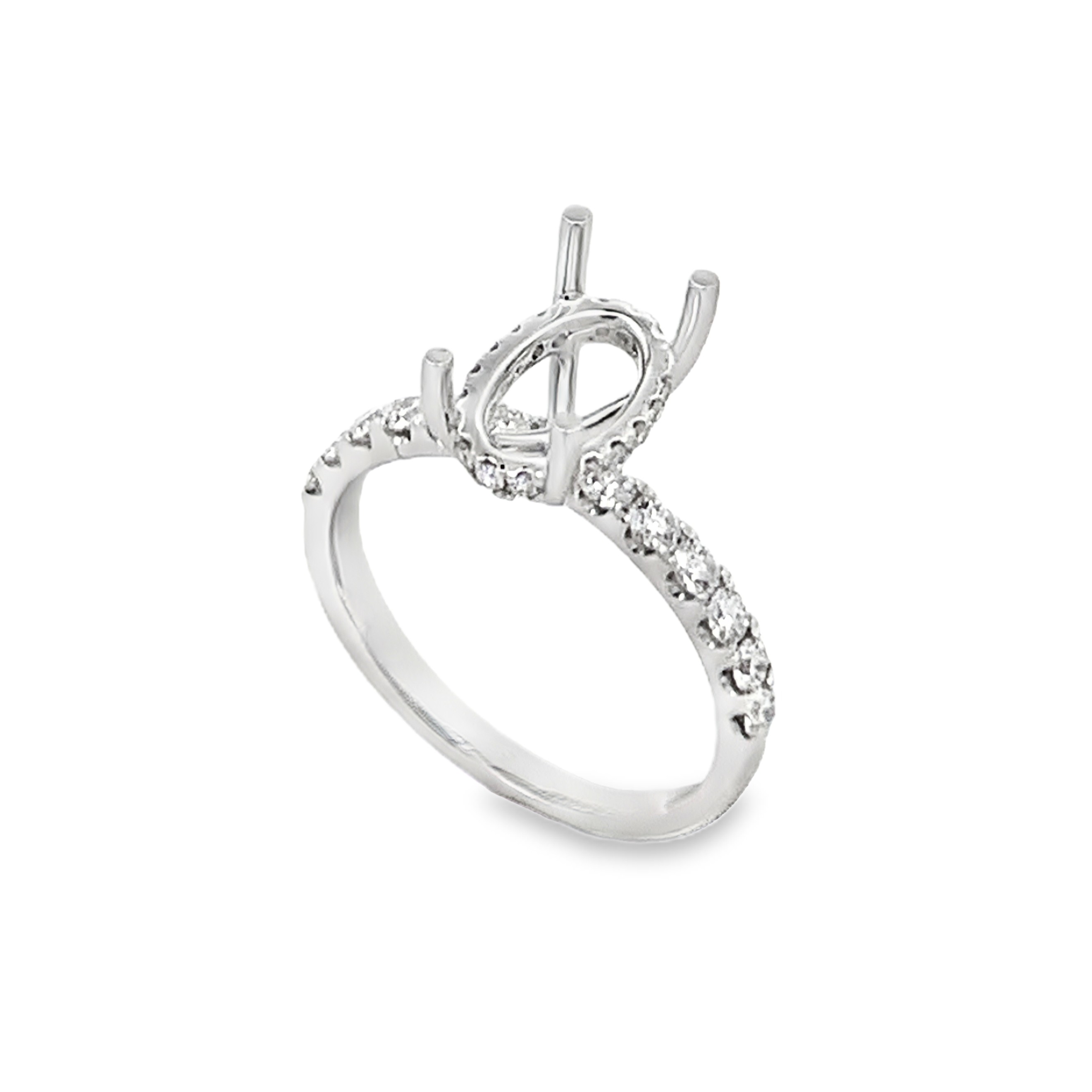 18K White Gold Diamond Oval Center Semi-Mount Engagement Ring