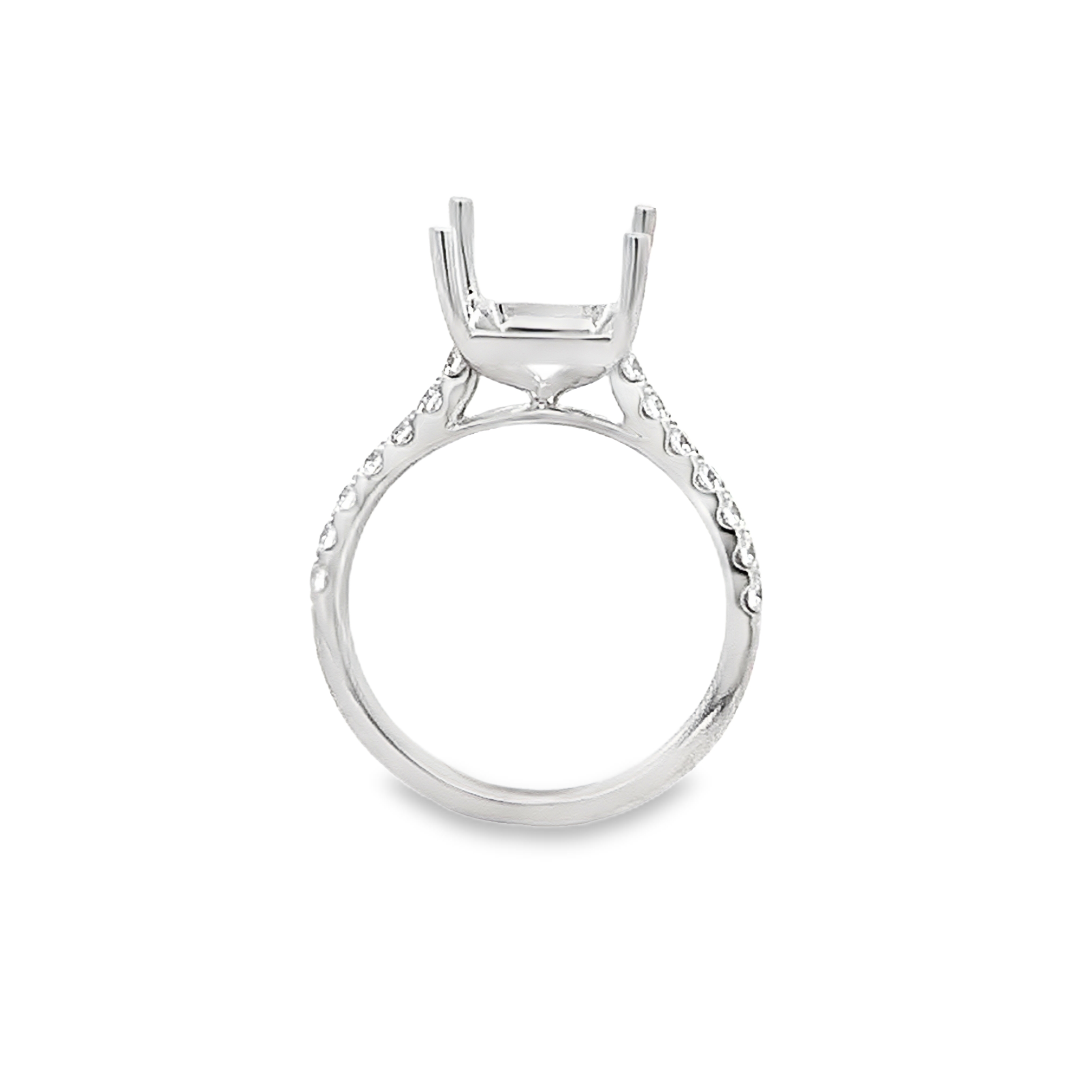 18K White Gold Diamond Semi-Mount Engagement Ring with Emerald-Cut Center Stone