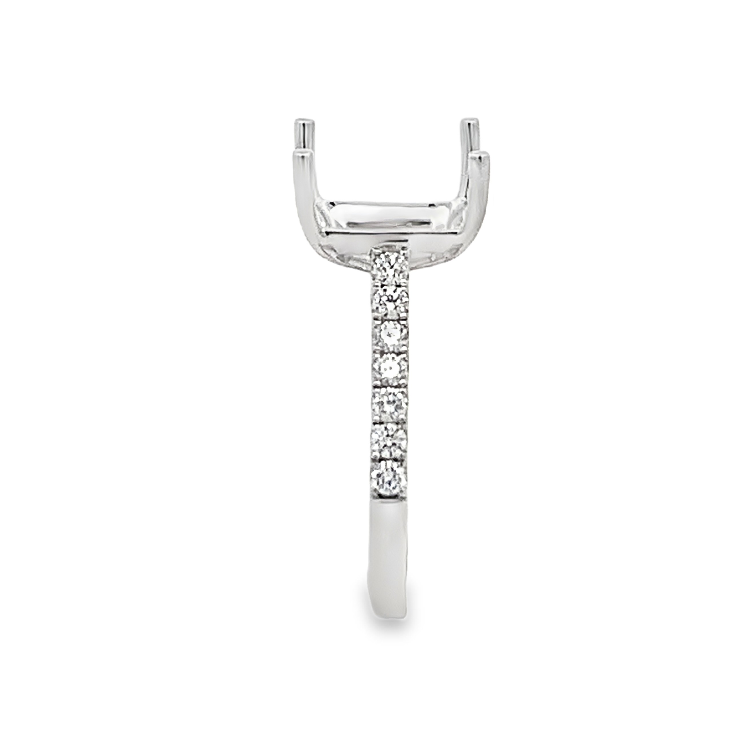 18K White Gold Diamond Semi-Mount Engagement Ring with Emerald-Cut Center Stone