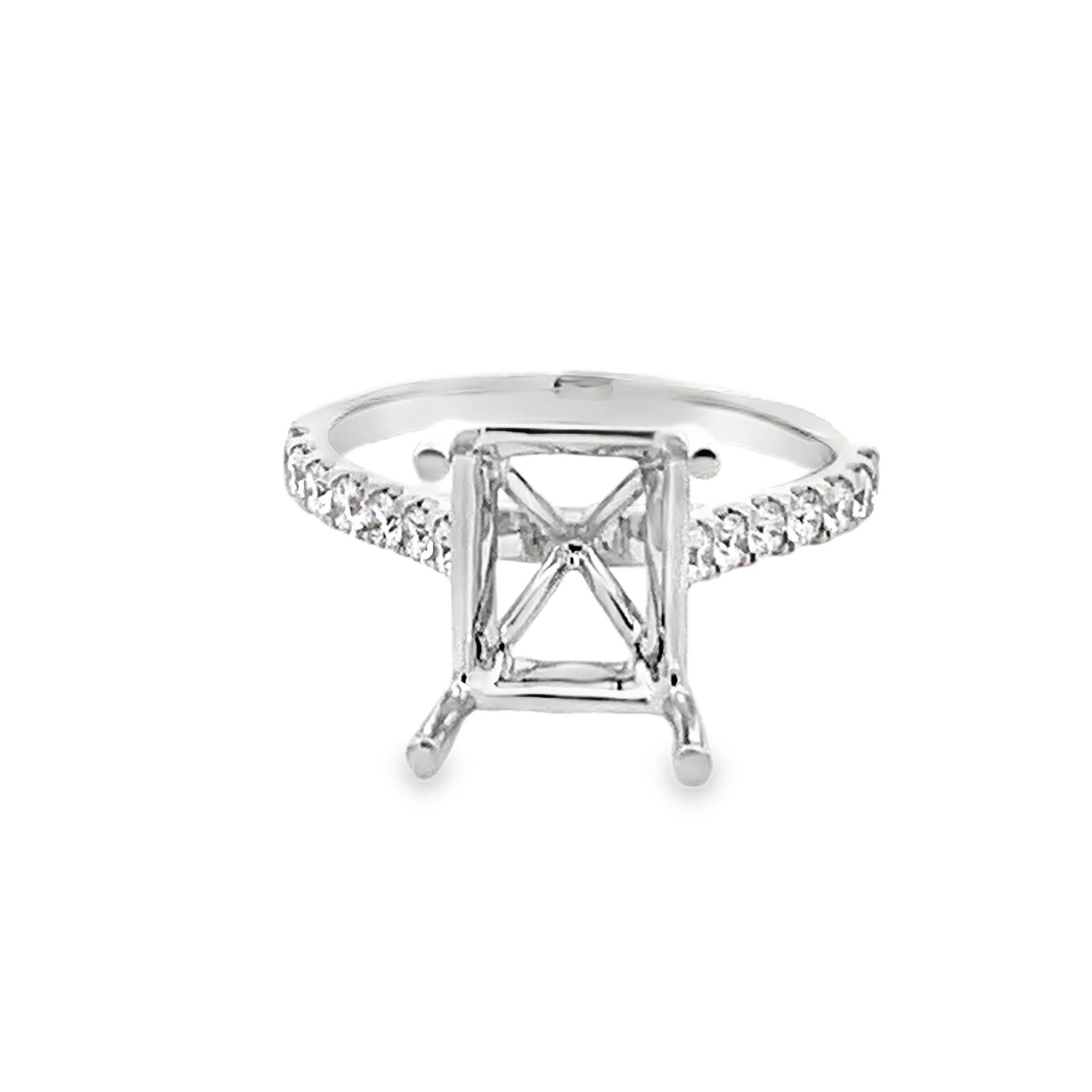18K White Gold Diamond Semi-Mount Engagement Ring with Emerald-Cut Center Stone