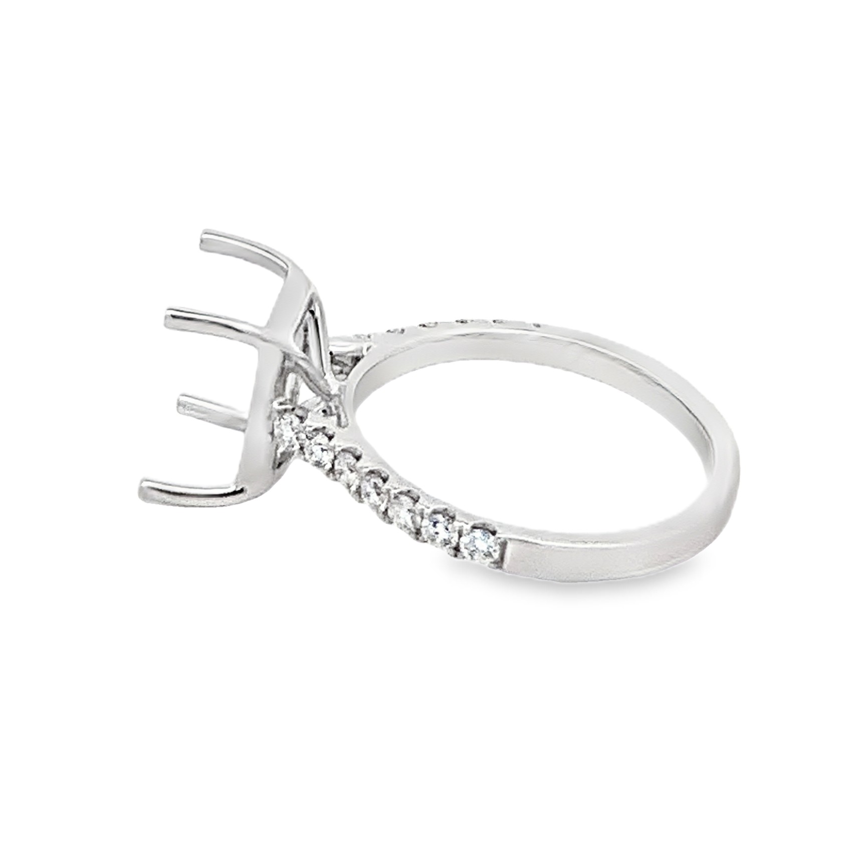 18K White Gold Diamond Semi-Mount Engagement Ring with Emerald-Cut Center Stone