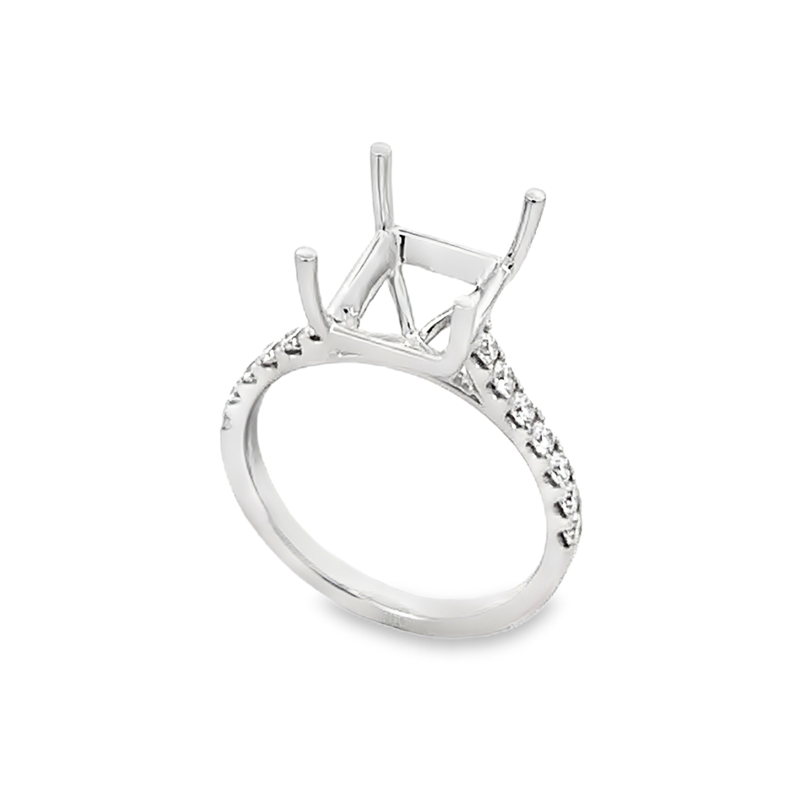 18K White Gold Diamond Semi-Mount Engagement Ring with Emerald-Cut Center Stone