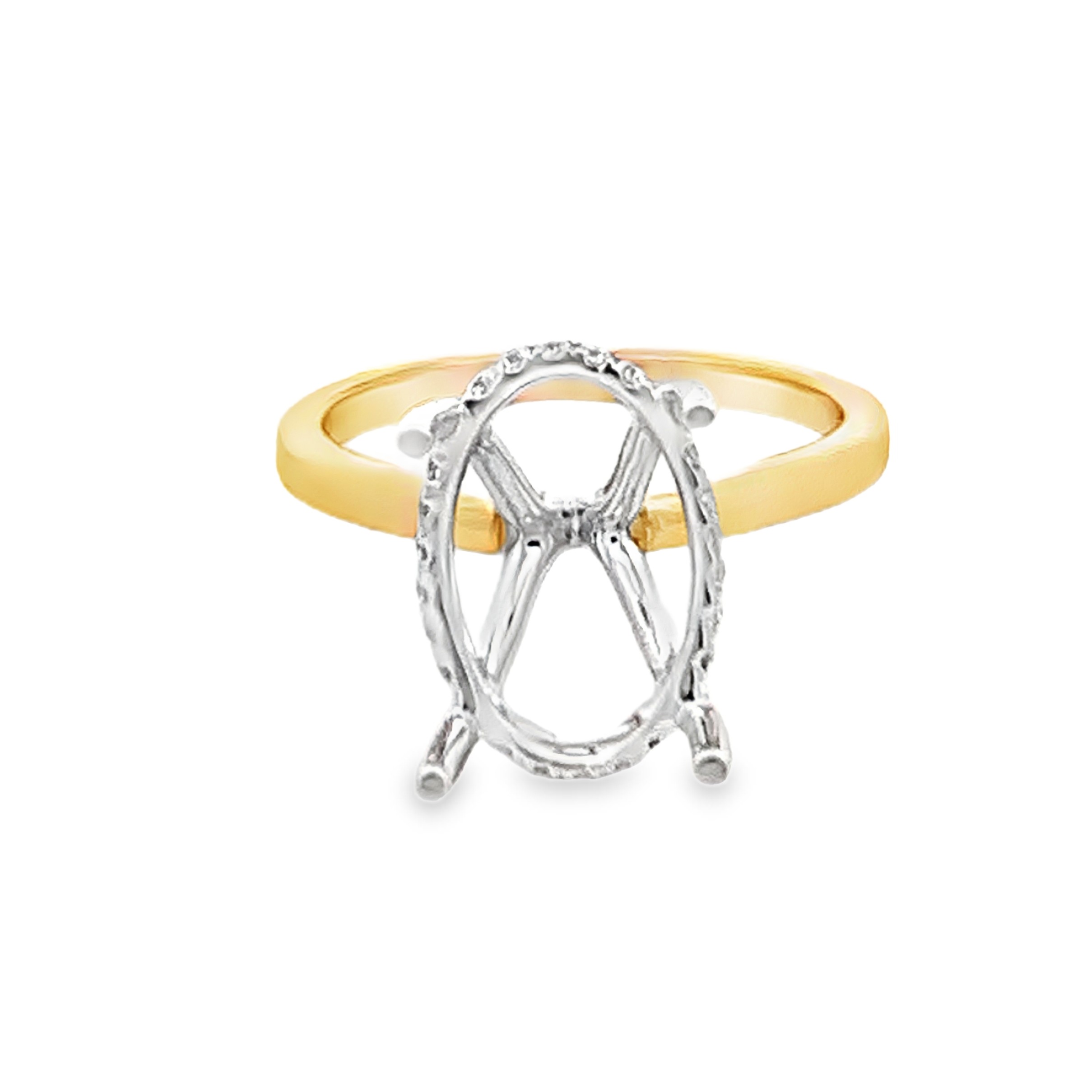 18K Two-Tone Oval Center Diamond Semi-Mount Engagement Ring
