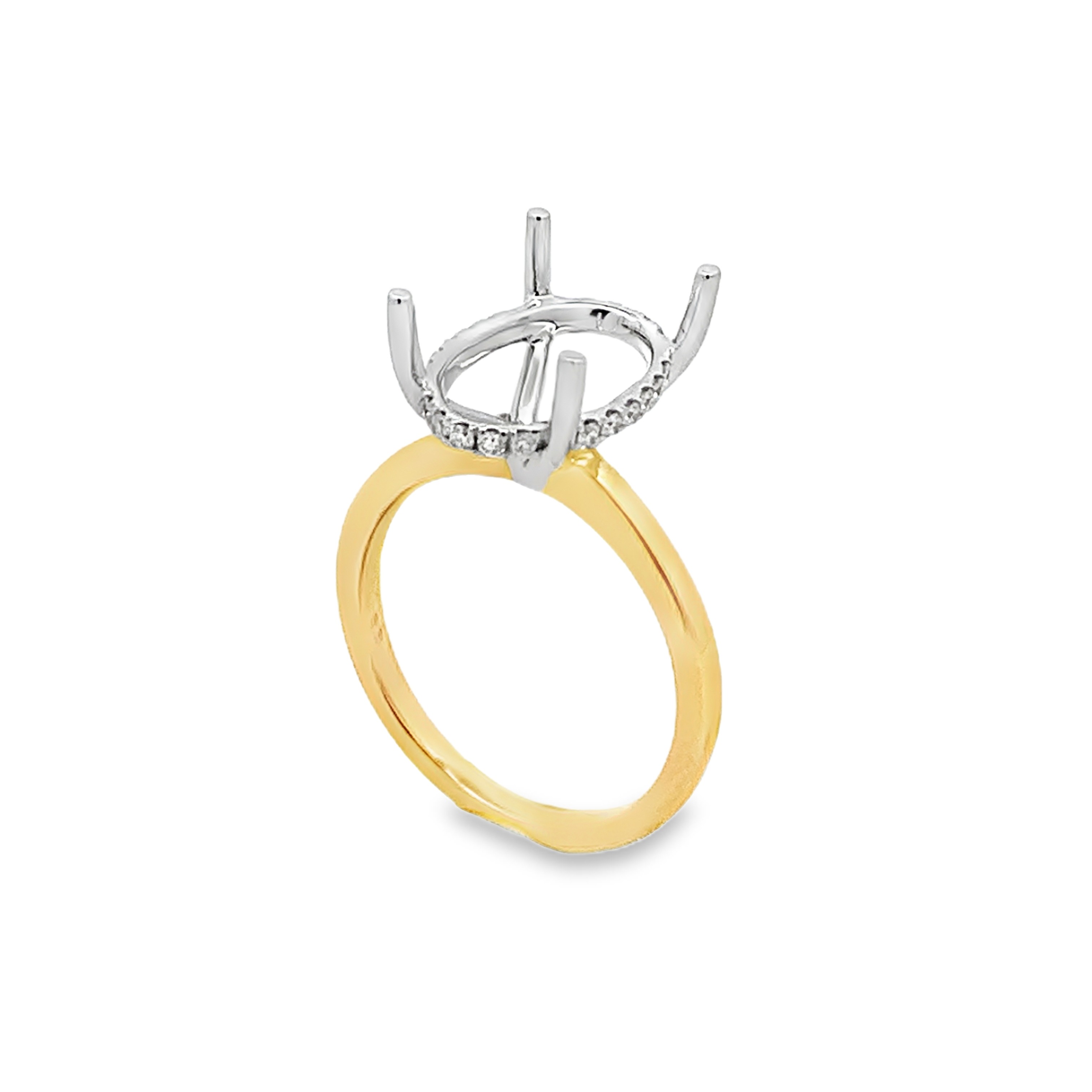 18K Two-Tone Oval Center Diamond Semi-Mount Engagement Ring