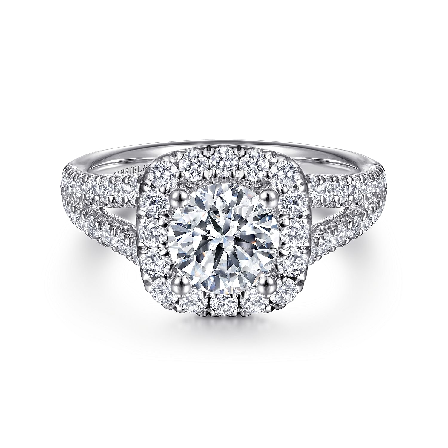 Gabriel & Co. 14K White Gold Contemporary Cushion Halo Round Diamond Semi Mount