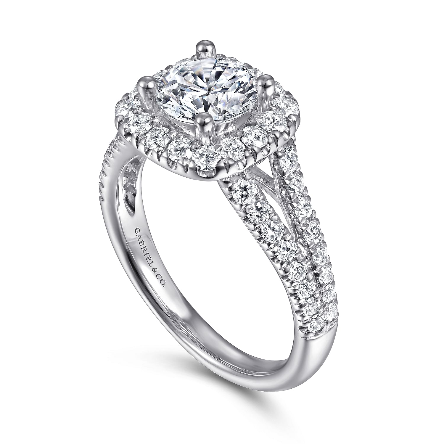 Gabriel & Co. 14K White Gold Contemporary Cushion Halo Round Diamond Semi Mount