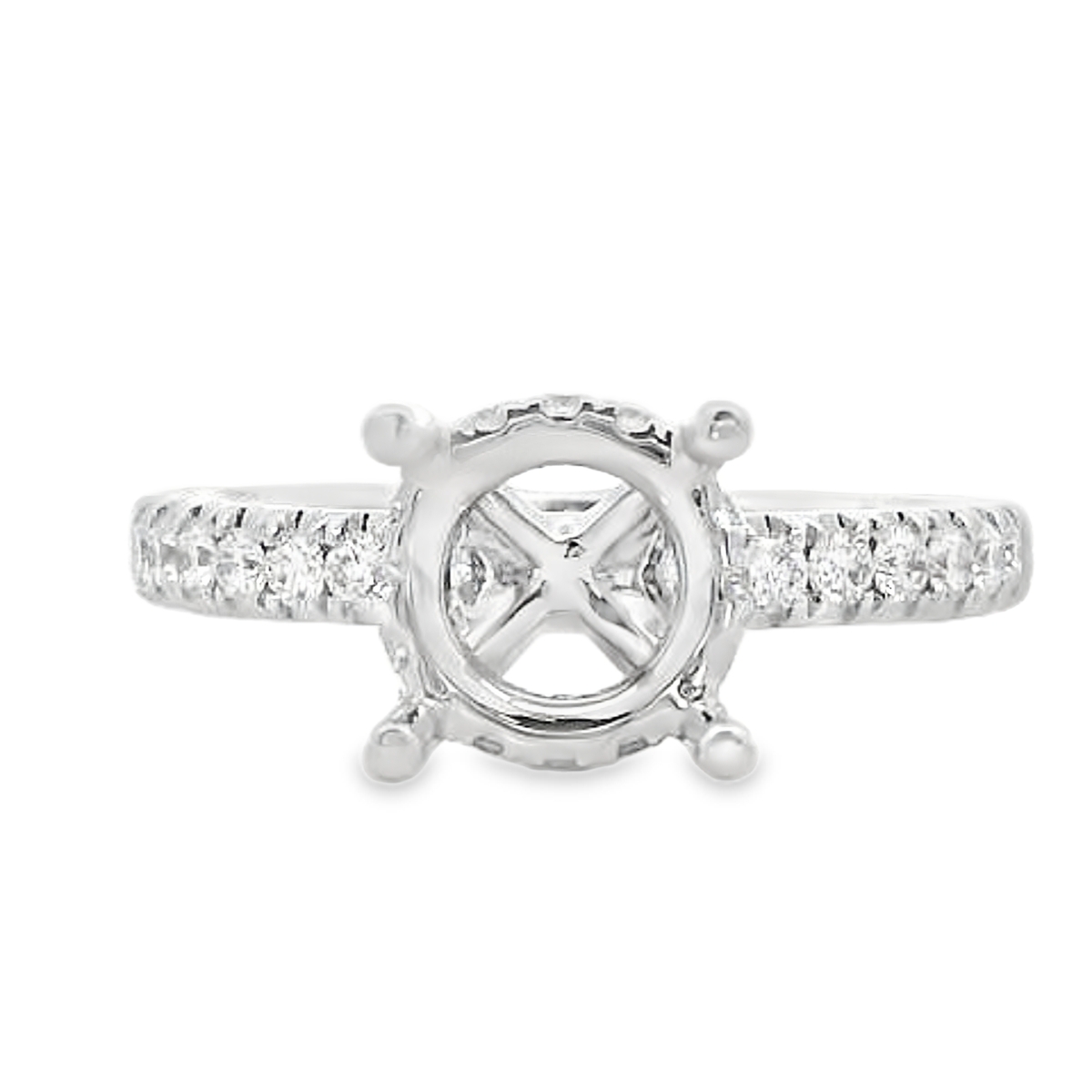 18K White Gold Hidden Halo & Diamond Shank Engagement Ring Setting