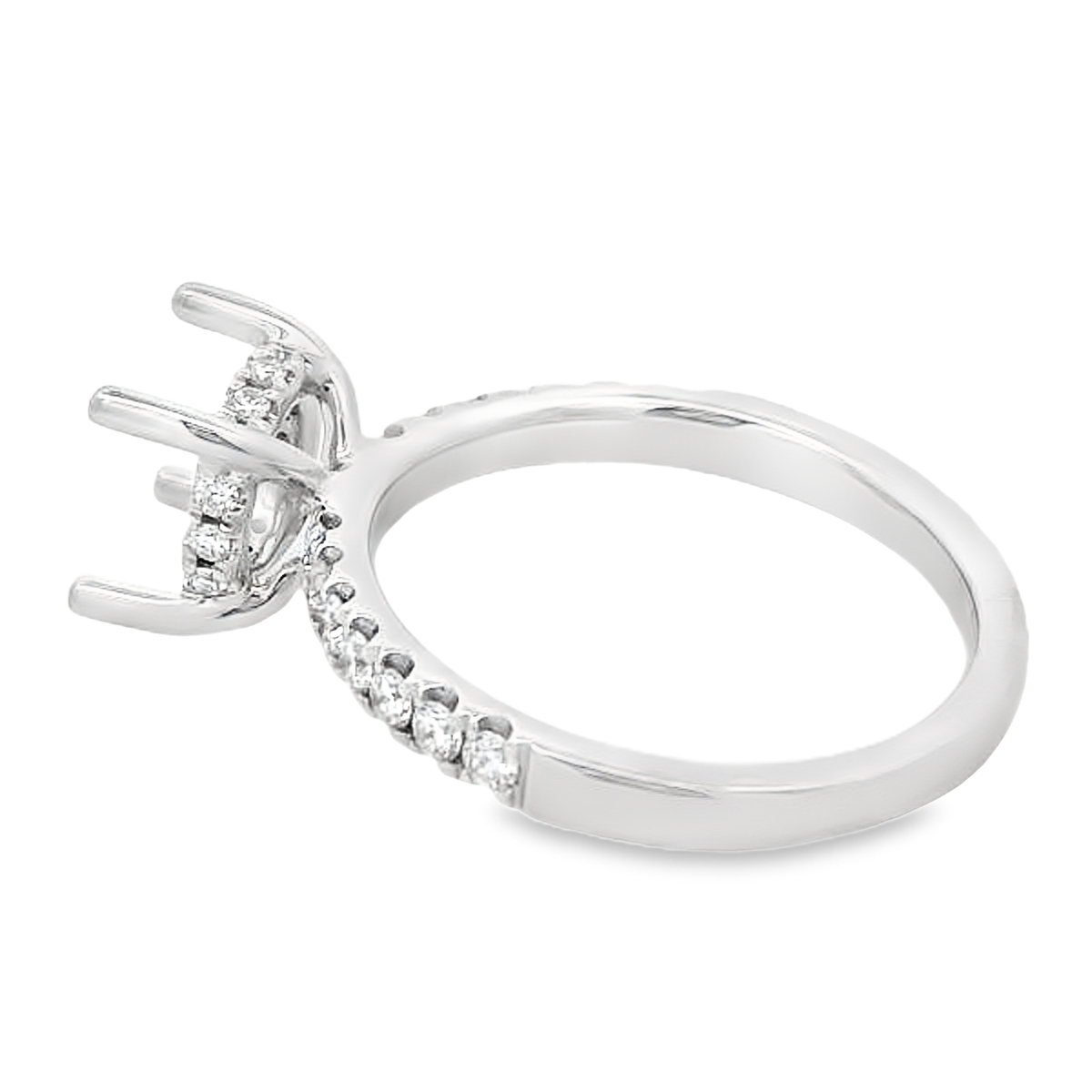 18K White Gold Hidden Halo & Diamond Shank Engagement Ring Setting