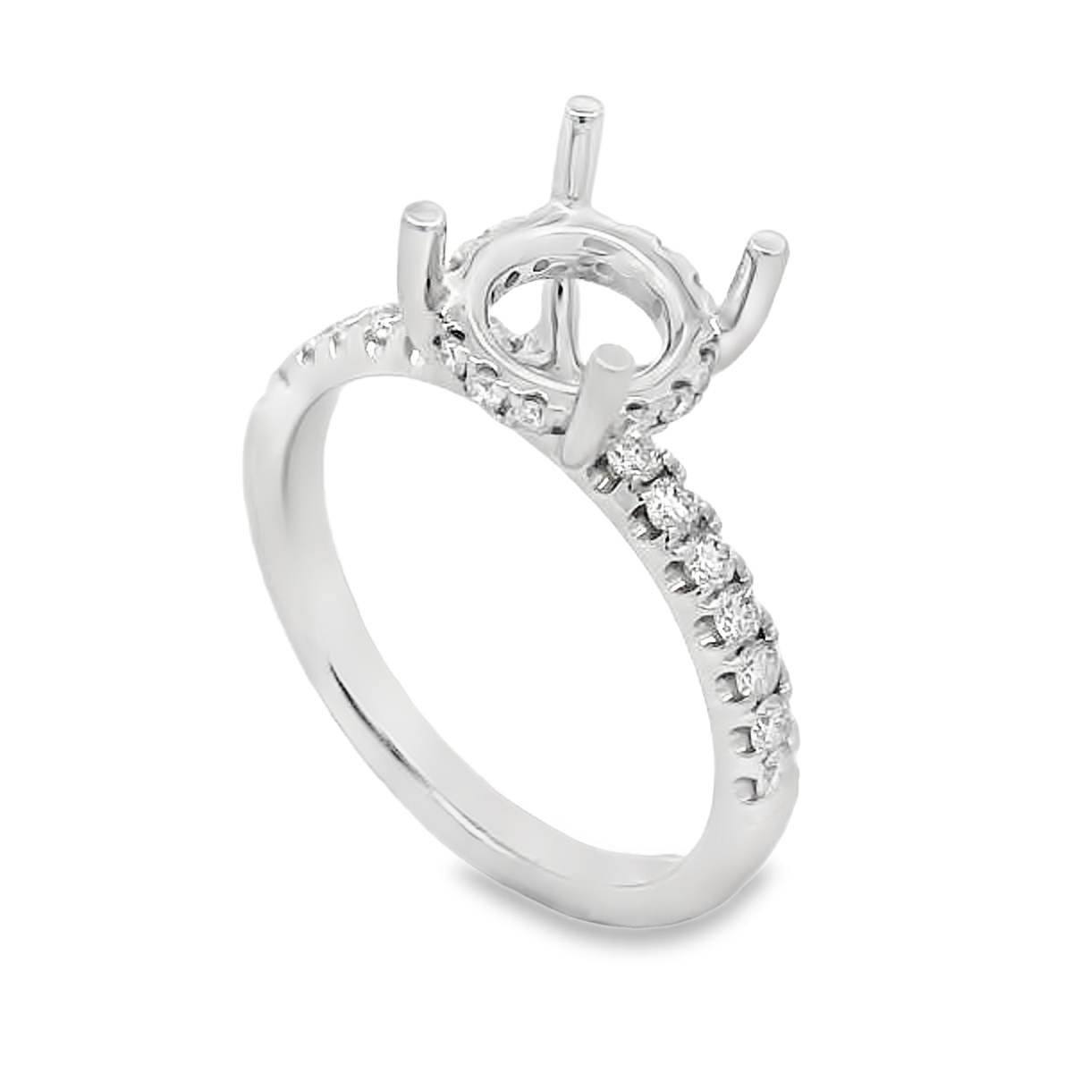 18K White Gold Hidden Halo & Diamond Shank Engagement Ring Setting