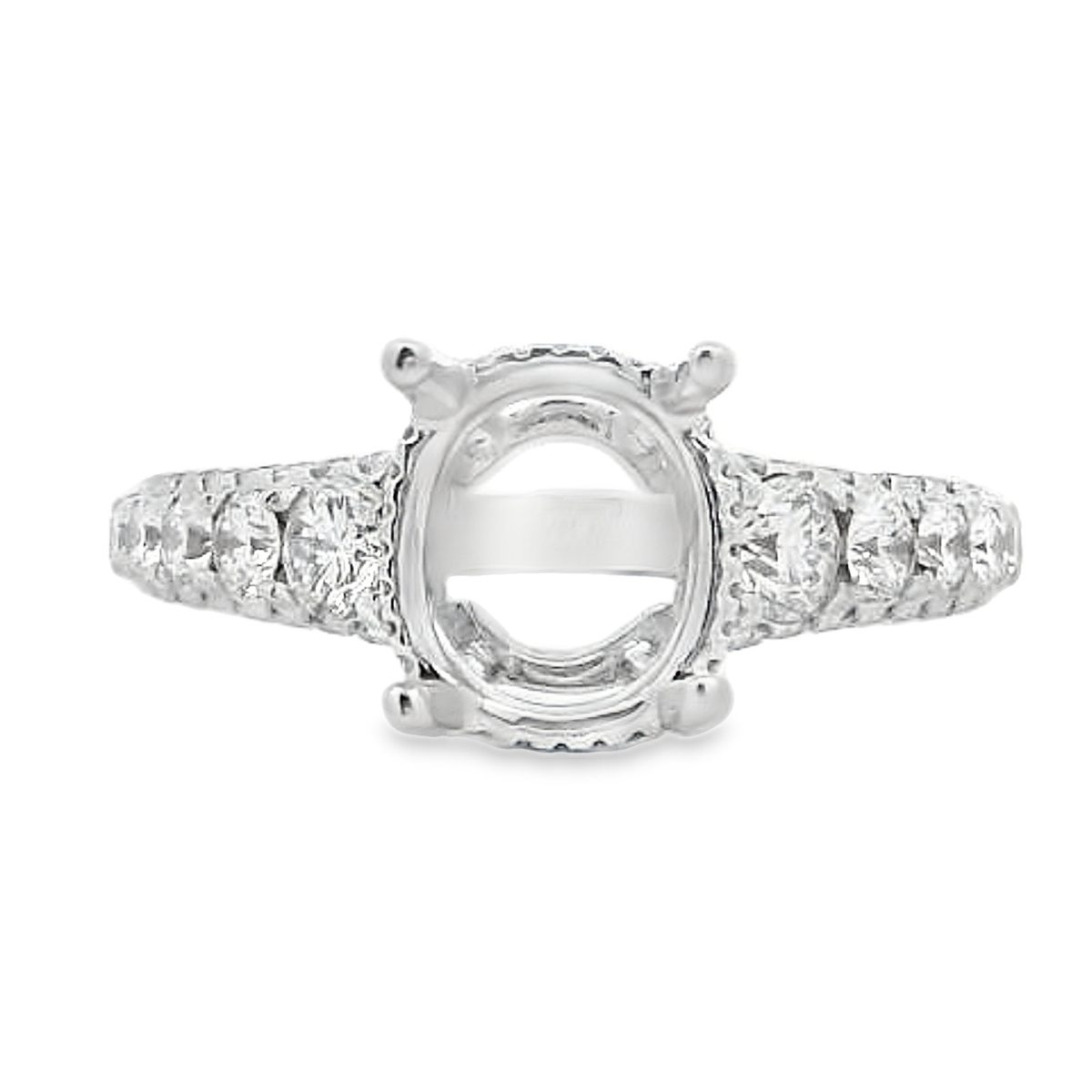 18K White Gold Diamond Pave Shank Engagement Ring Setting