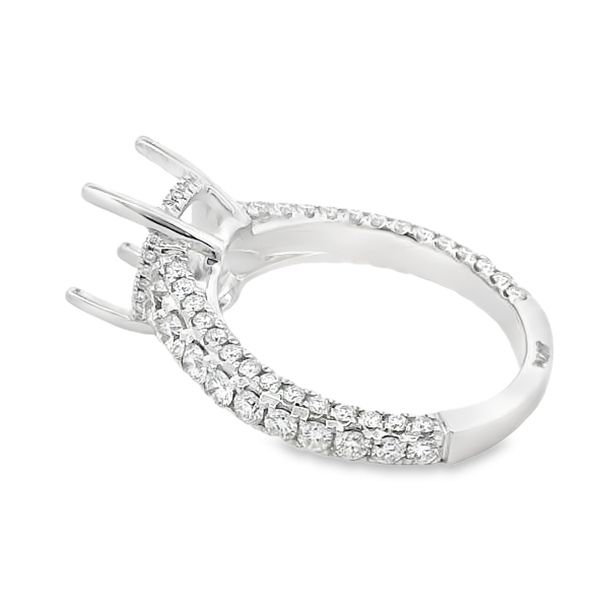 18K White Gold Diamond Pave Shank Engagement Ring Setting