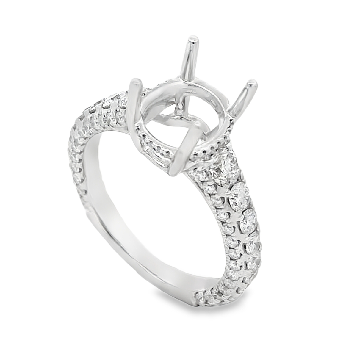18K White Gold Diamond Pave Shank Engagement Ring Setting