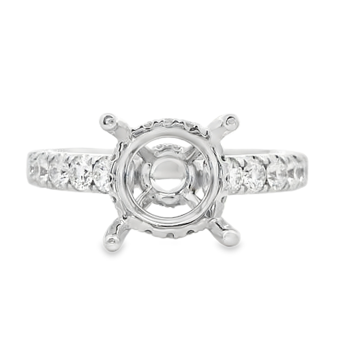 18K White Gold Diamond Shank & Gallery Rail Engagement Ring Setting