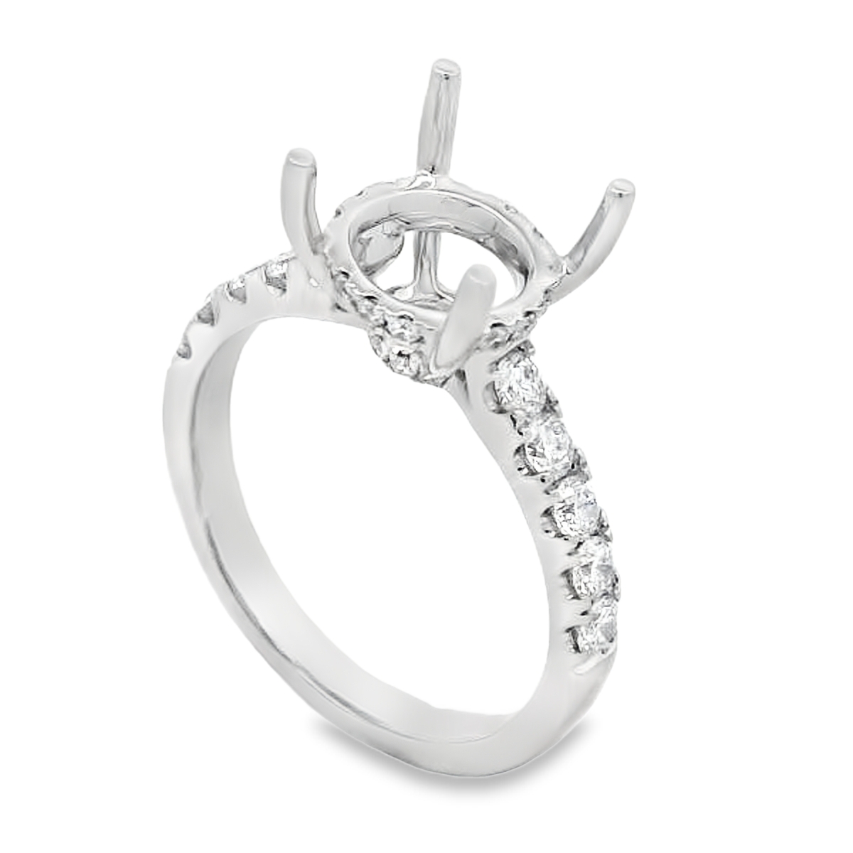 18K White Gold Diamond Shank & Gallery Rail Engagement Ring Setting