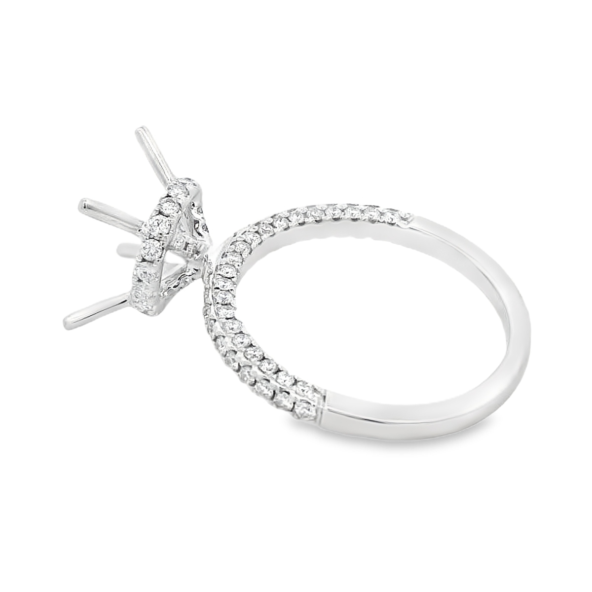 18K White Gold Diamond Hidden Halo Engagement Ring Setting
