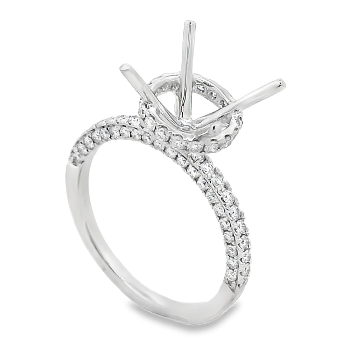 18K White Gold Diamond Hidden Halo Engagement Ring Setting