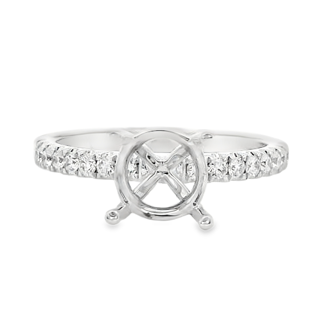 18K White Gold Diamond Single Shank Engagement Ring Setting