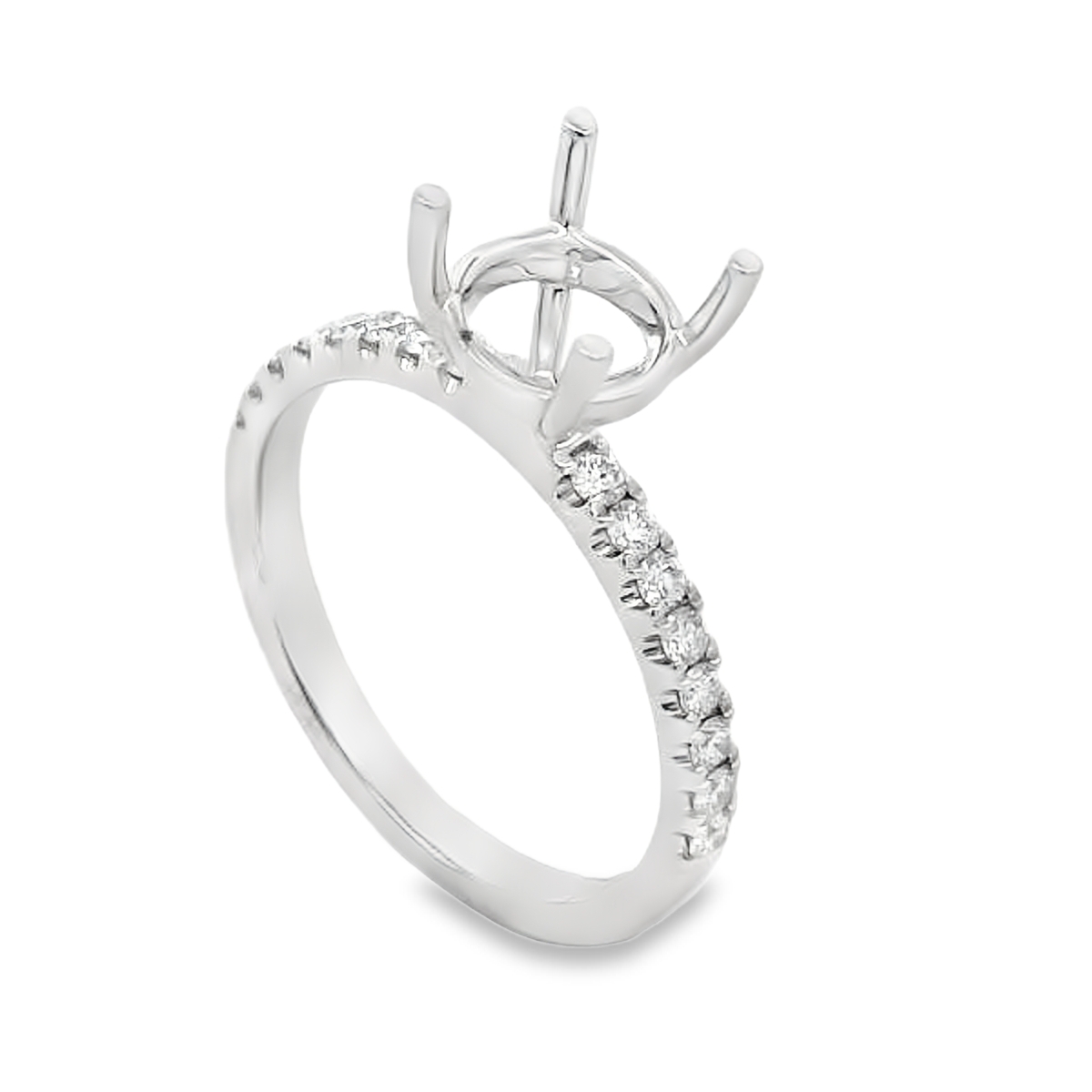 18K White Gold Diamond Single Shank Engagement Ring Setting