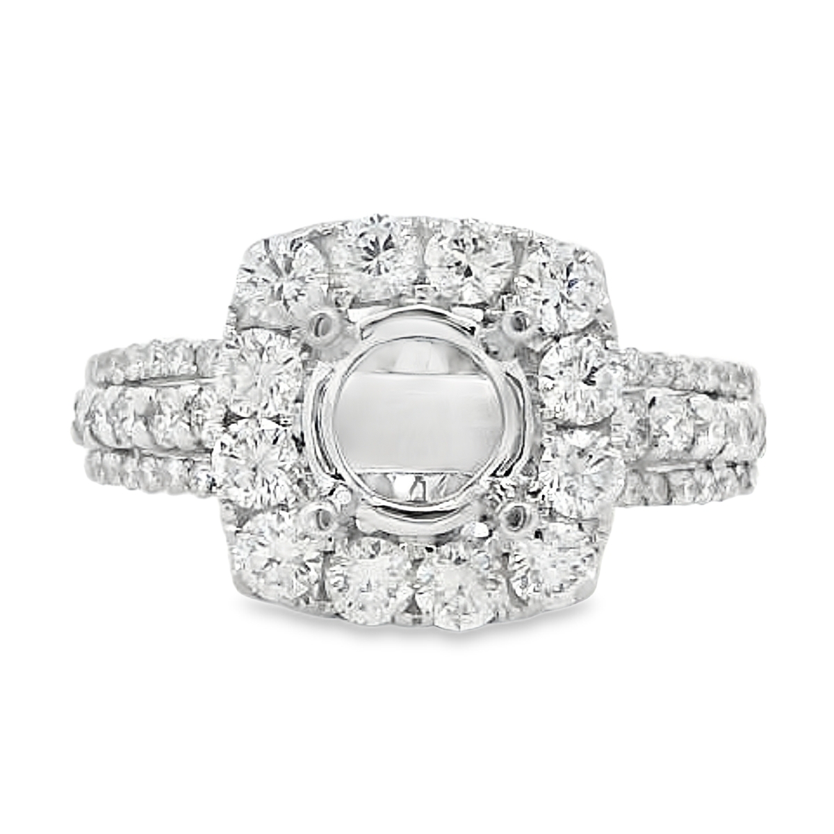 18K White Gold Diamond Cushion-Shaped Halo Engagement Ring Setting