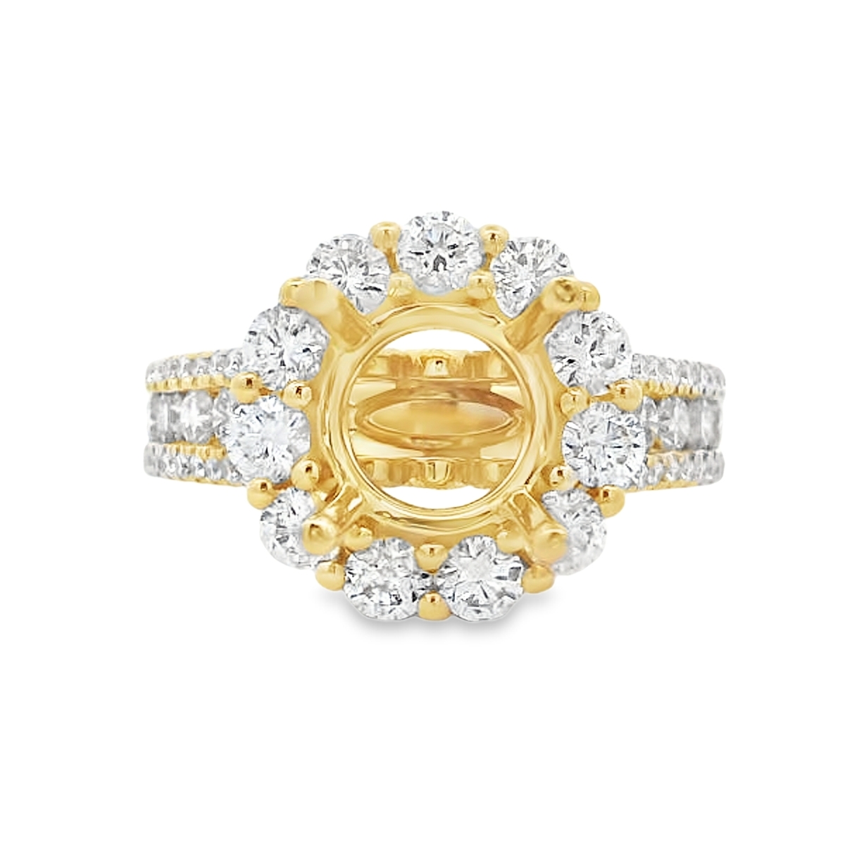 18K Yellow Gold Diamond Large Round Halo & Milgrain Engagement Ring Setting