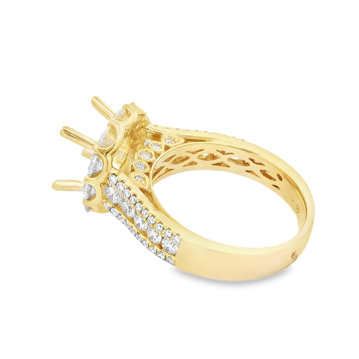 18K Yellow Gold Diamond Large Round Halo & Milgrain Engagement Ring Setting