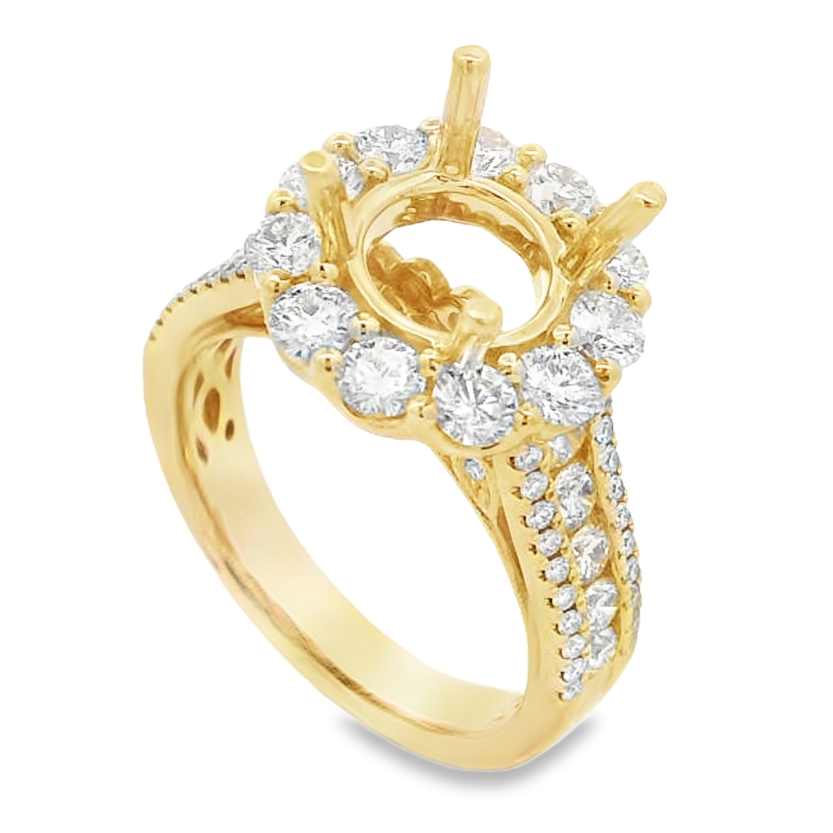 18K Yellow Gold Diamond Large Round Halo & Milgrain Engagement Ring Setting