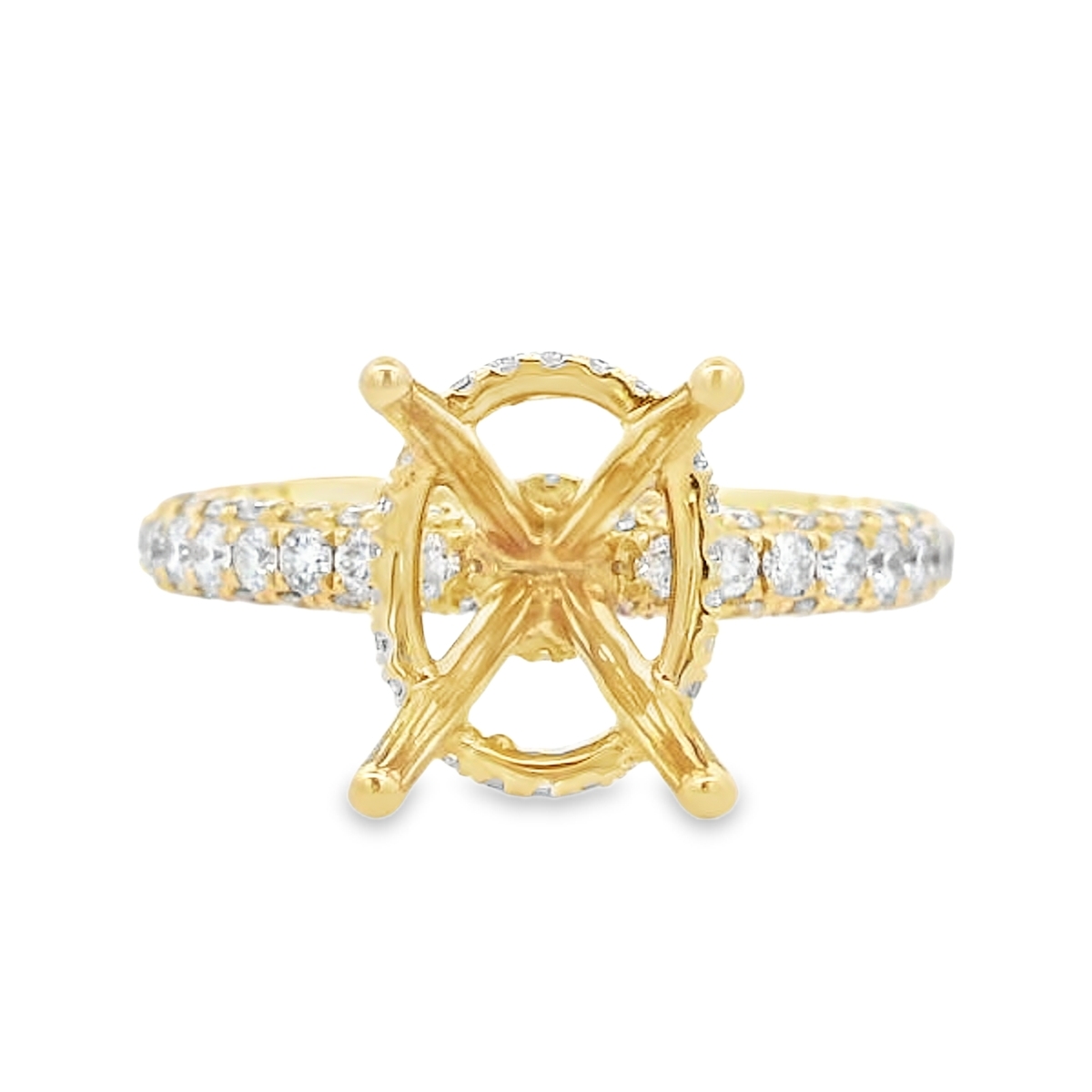 18K Yellow Gold Diamond Hidden Halo & Pave Band Engagement Ring Setting