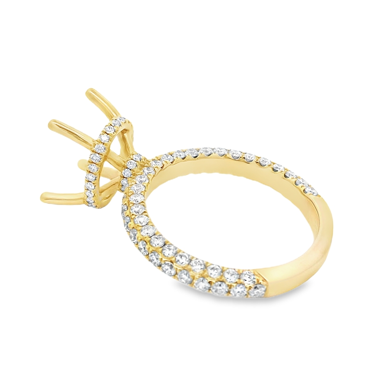 18K Yellow Gold Diamond Hidden Halo & Pave Band Engagement Ring Setting