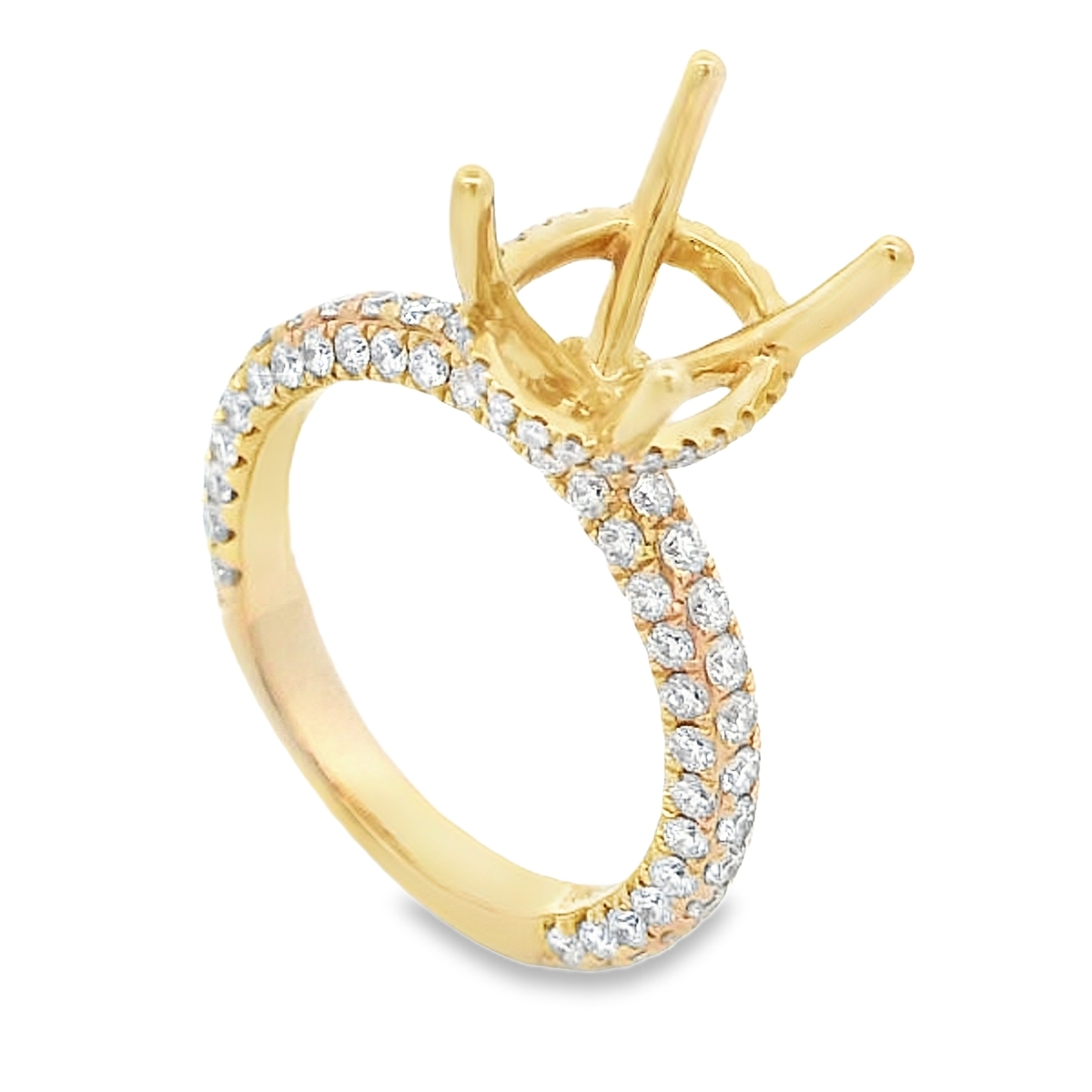 18K Yellow Gold Diamond Hidden Halo & Pave Band Engagement Ring Setting