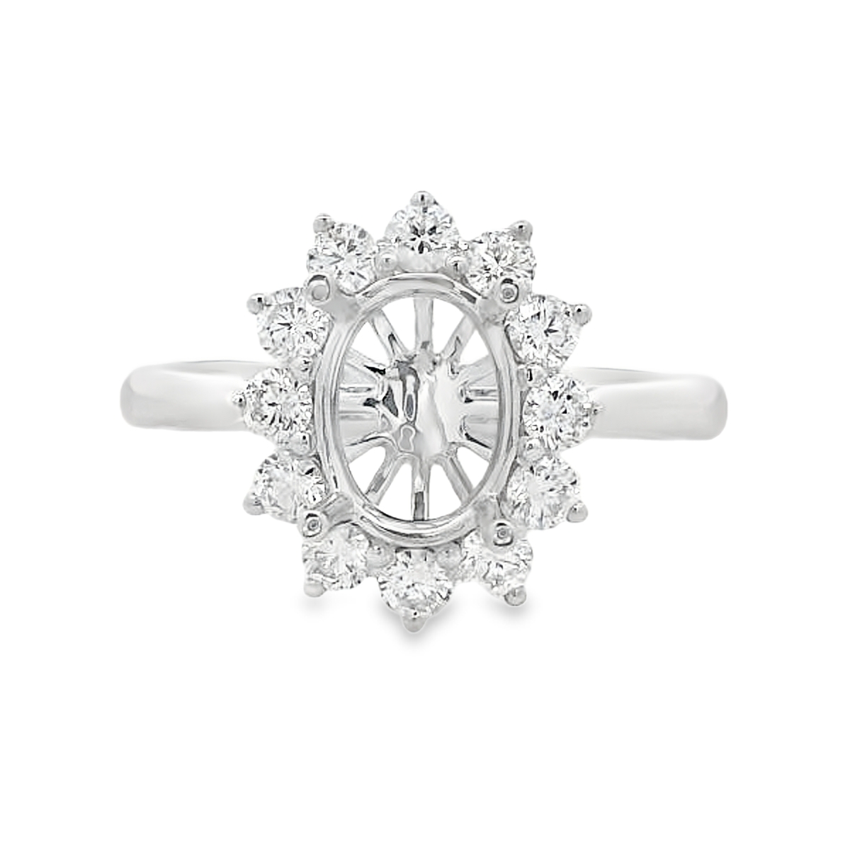 18K White Gold Diamond Burst Halo Engagement Ring Setting