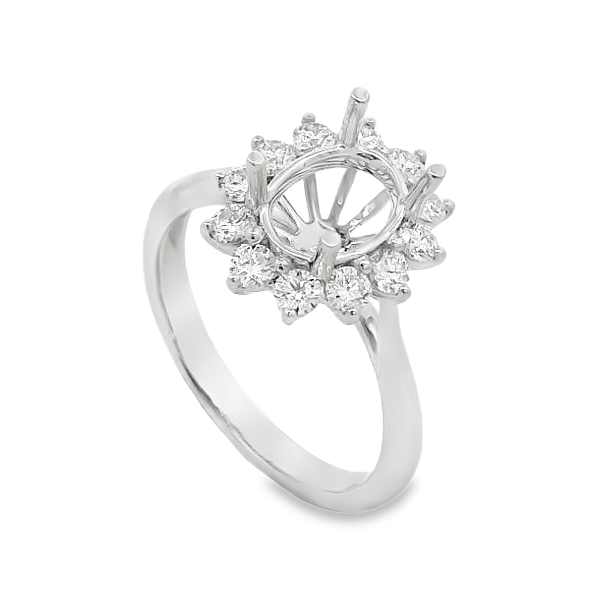 18K White Gold Diamond Burst Halo Engagement Ring Setting