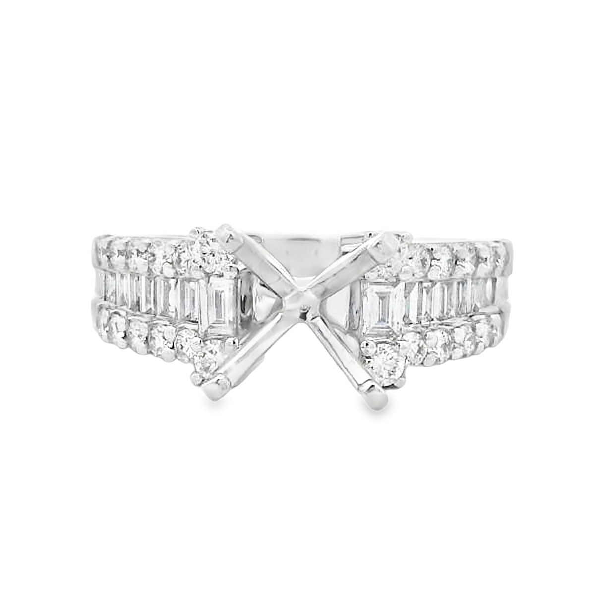 18K White Gold Diamond Baguette Band Engagement Ring Setting