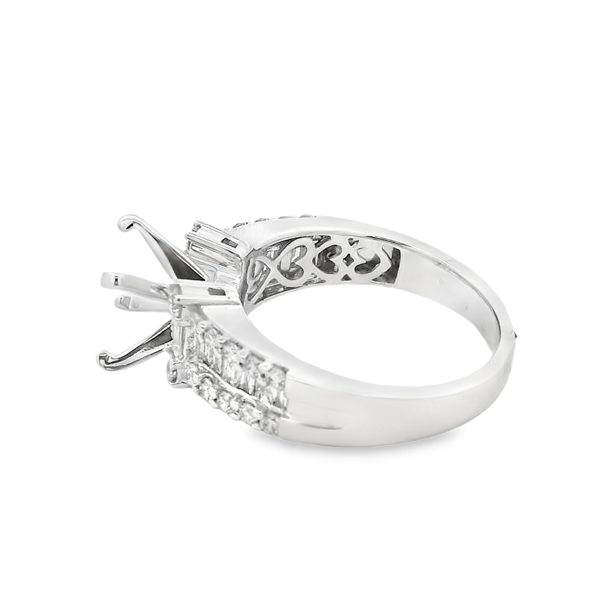 18K White Gold Diamond Baguette Band Engagement Ring Setting