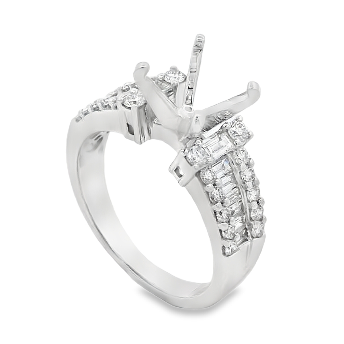 18K White Gold Diamond Baguette Band Engagement Ring Setting