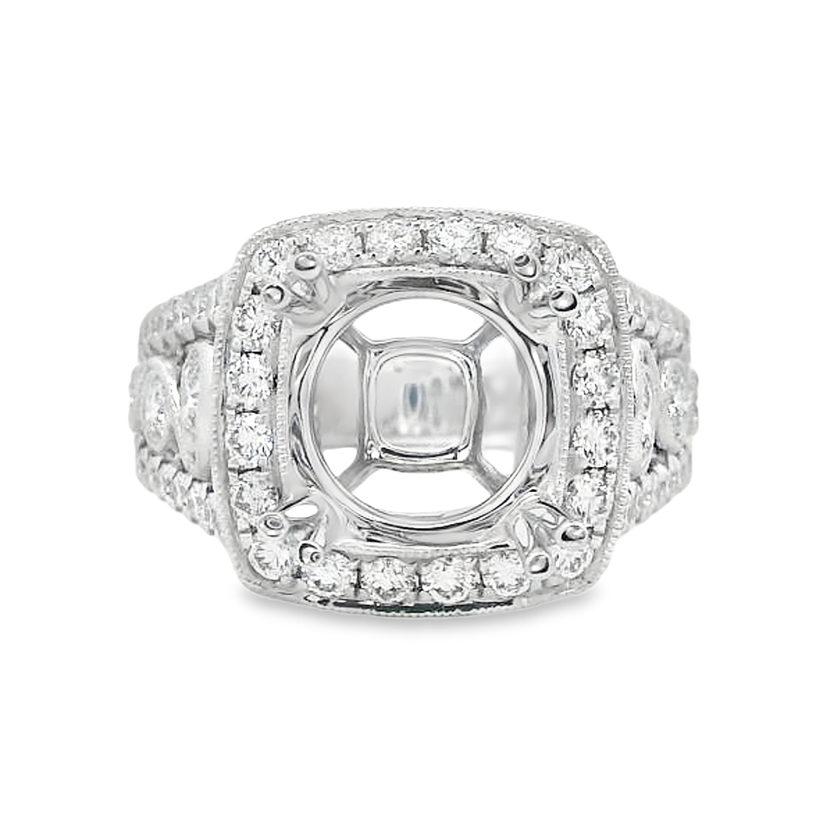18K White Gold Diamond Vintage-Style Engagement Ring Setting
