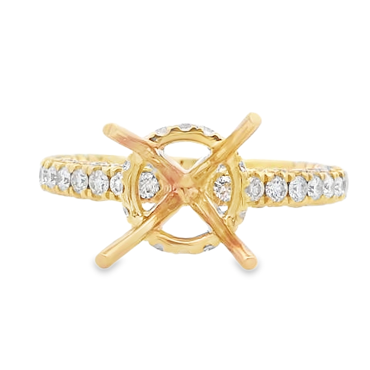 18K Yellow Gold Pave Diamond Band & Hidden Halo Engagement Ring Setting
