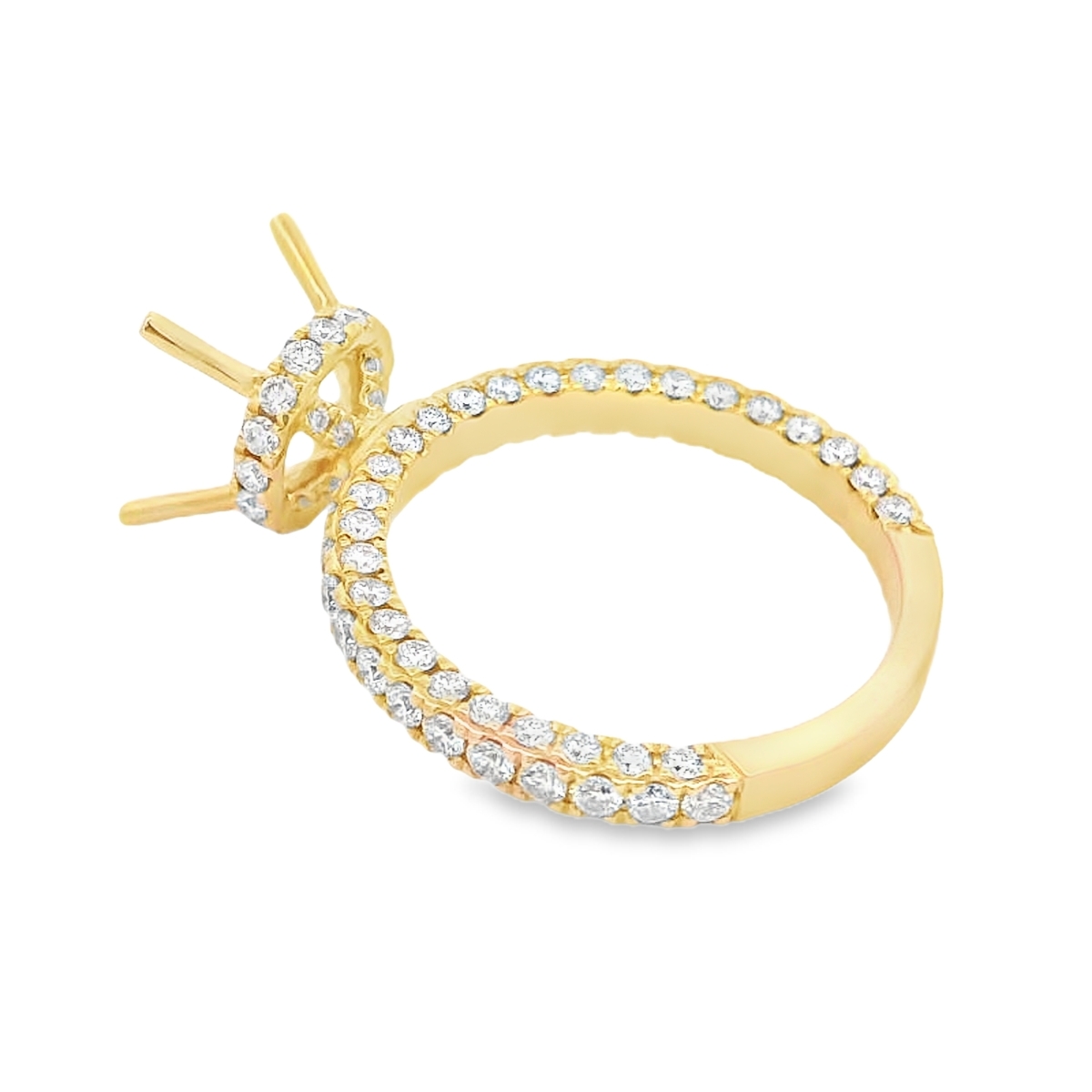 18K Yellow Gold Pave Diamond Band & Hidden Halo Engagement Ring Setting