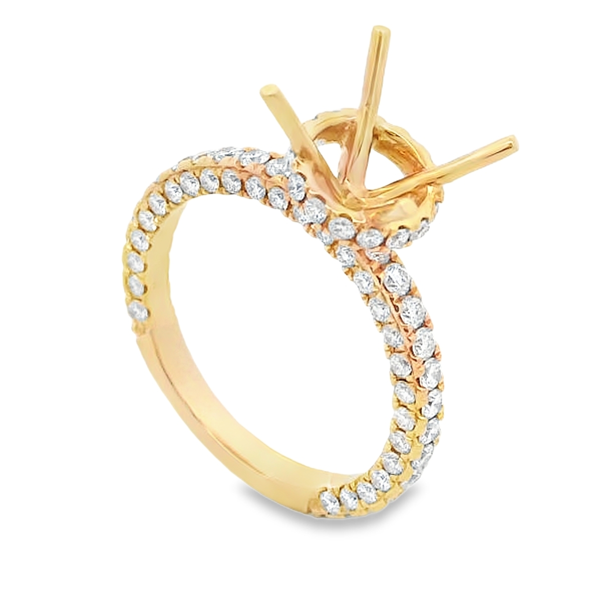 18K Yellow Gold Pave Diamond Band & Hidden Halo Engagement Ring Setting