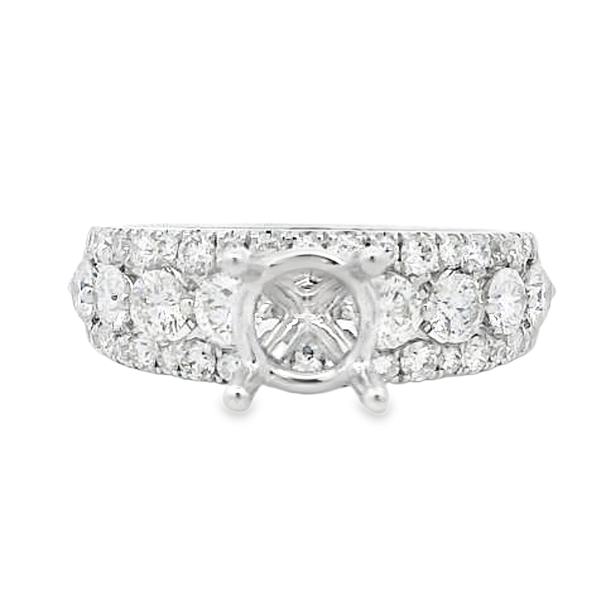 18K White Gold Diamond Rows Shank Engagement Ring Setting