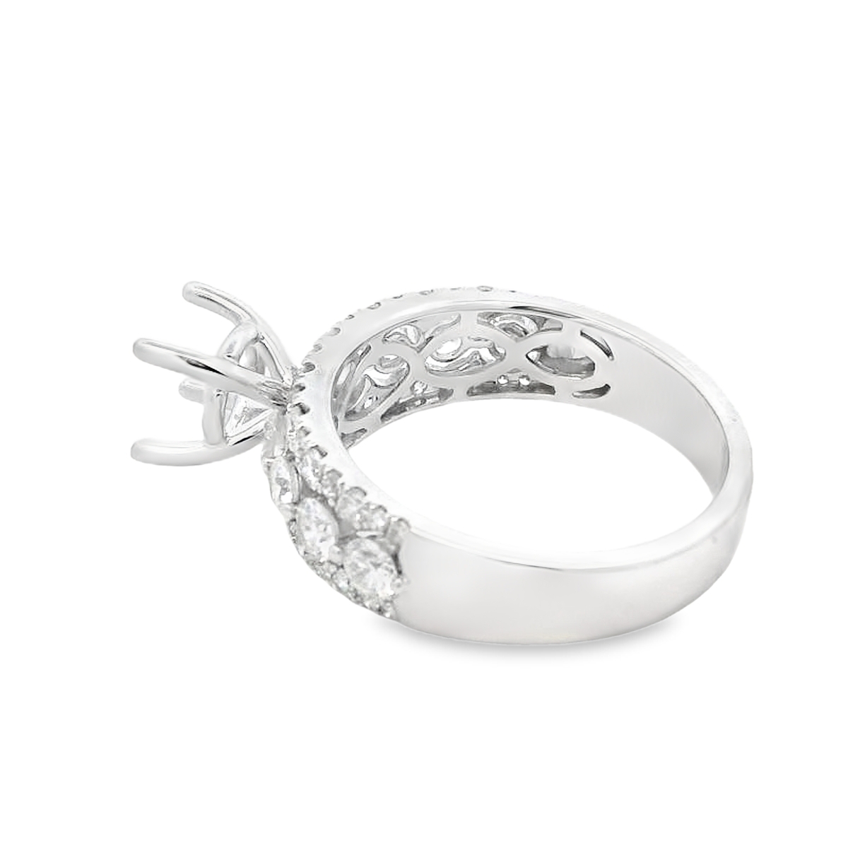 18K White Gold Diamond Rows Shank Engagement Ring Setting