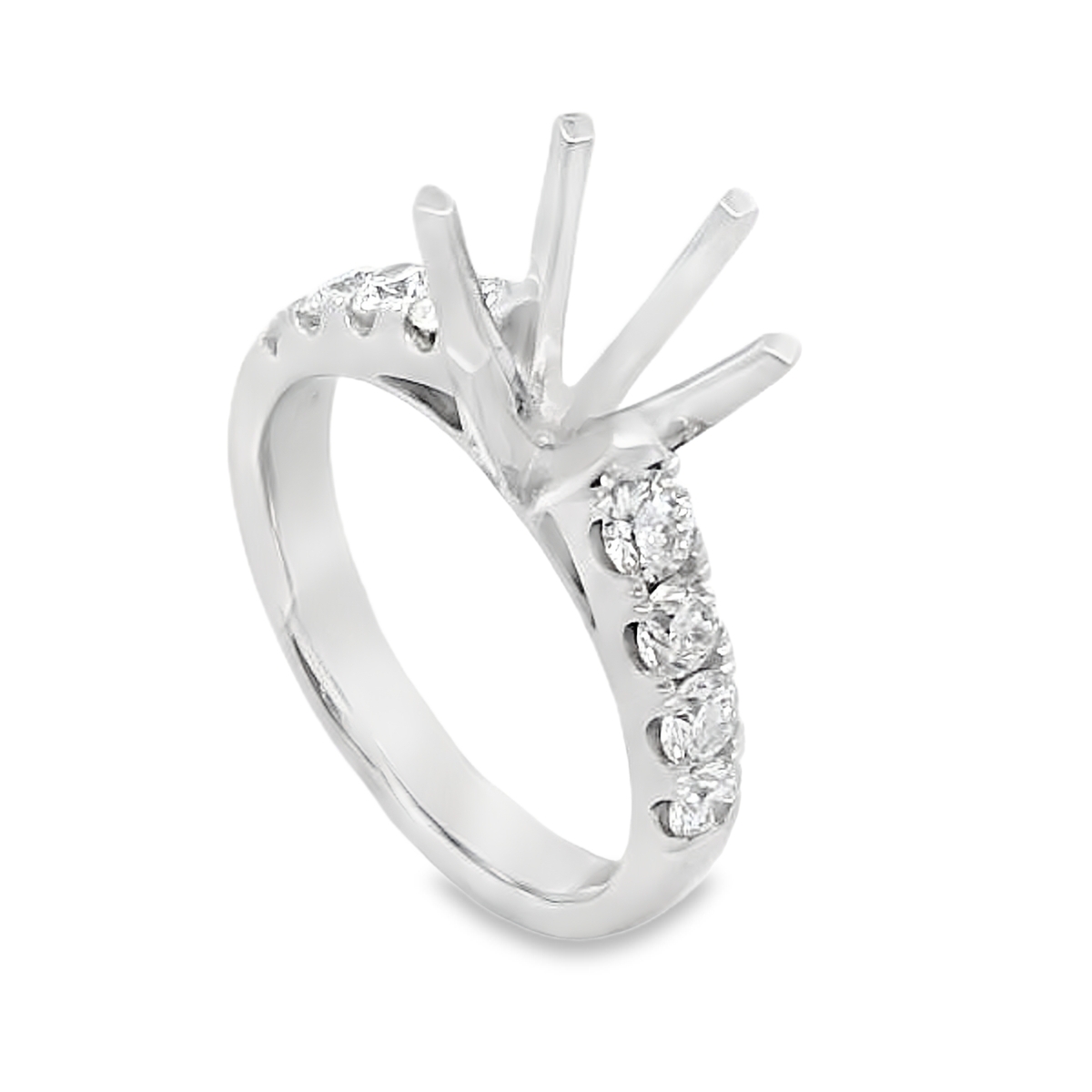 18K White Gold Diamond Shank Engagement Ring Setting