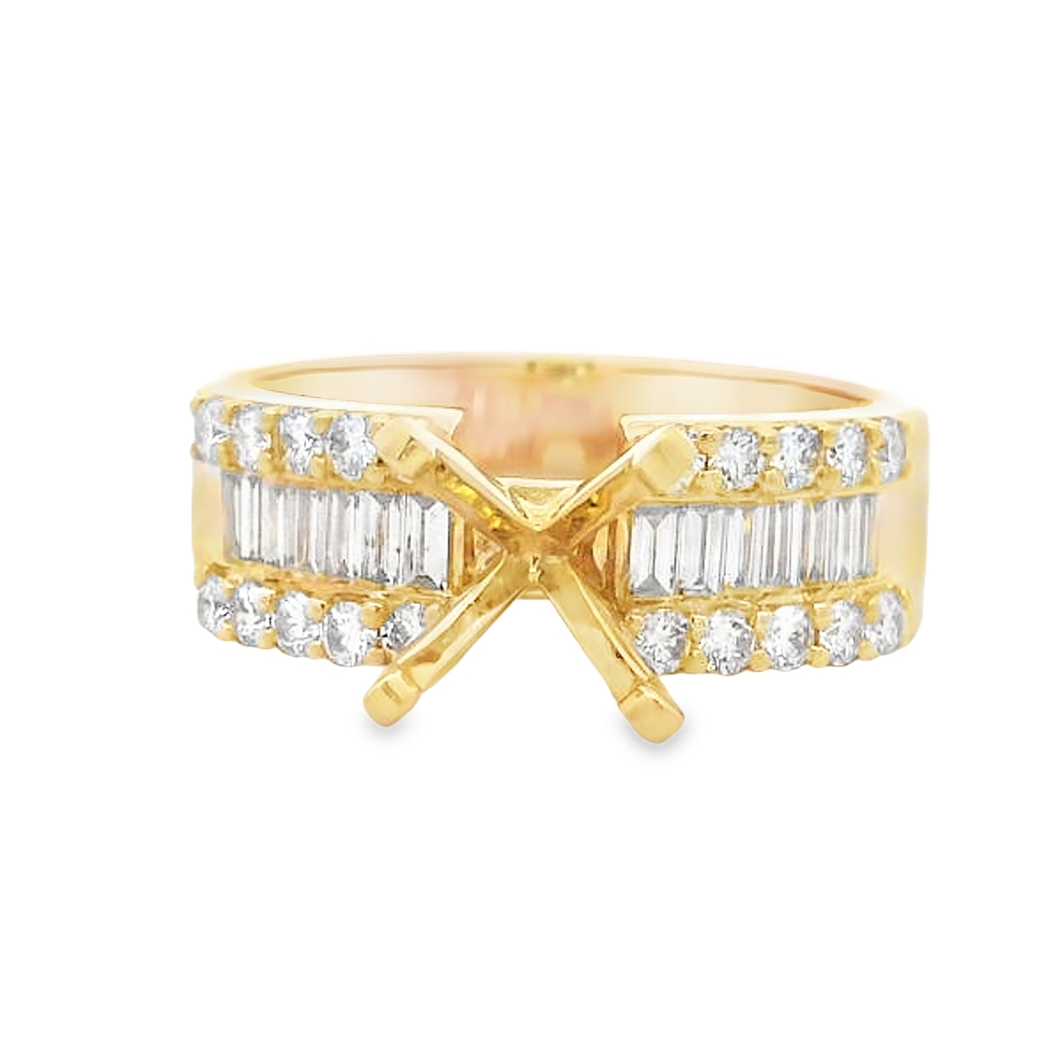 18K Yellow Gold Wide Baguette Diamond Band Engagement Ring Setting