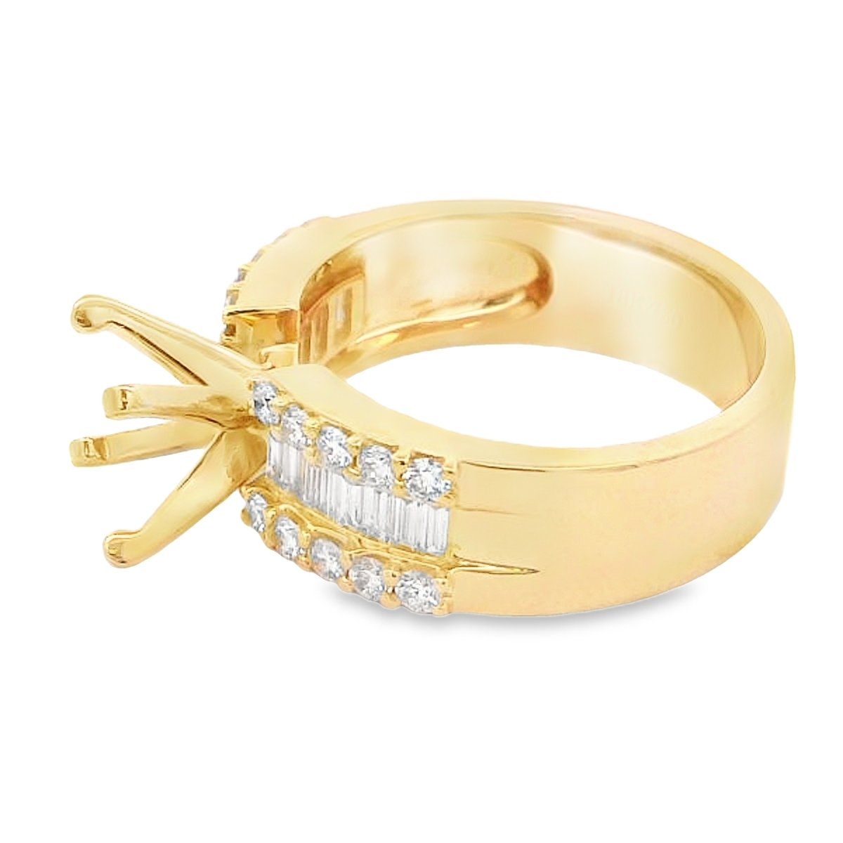 18K Yellow Gold Wide Baguette Diamond Band Engagement Ring Setting
