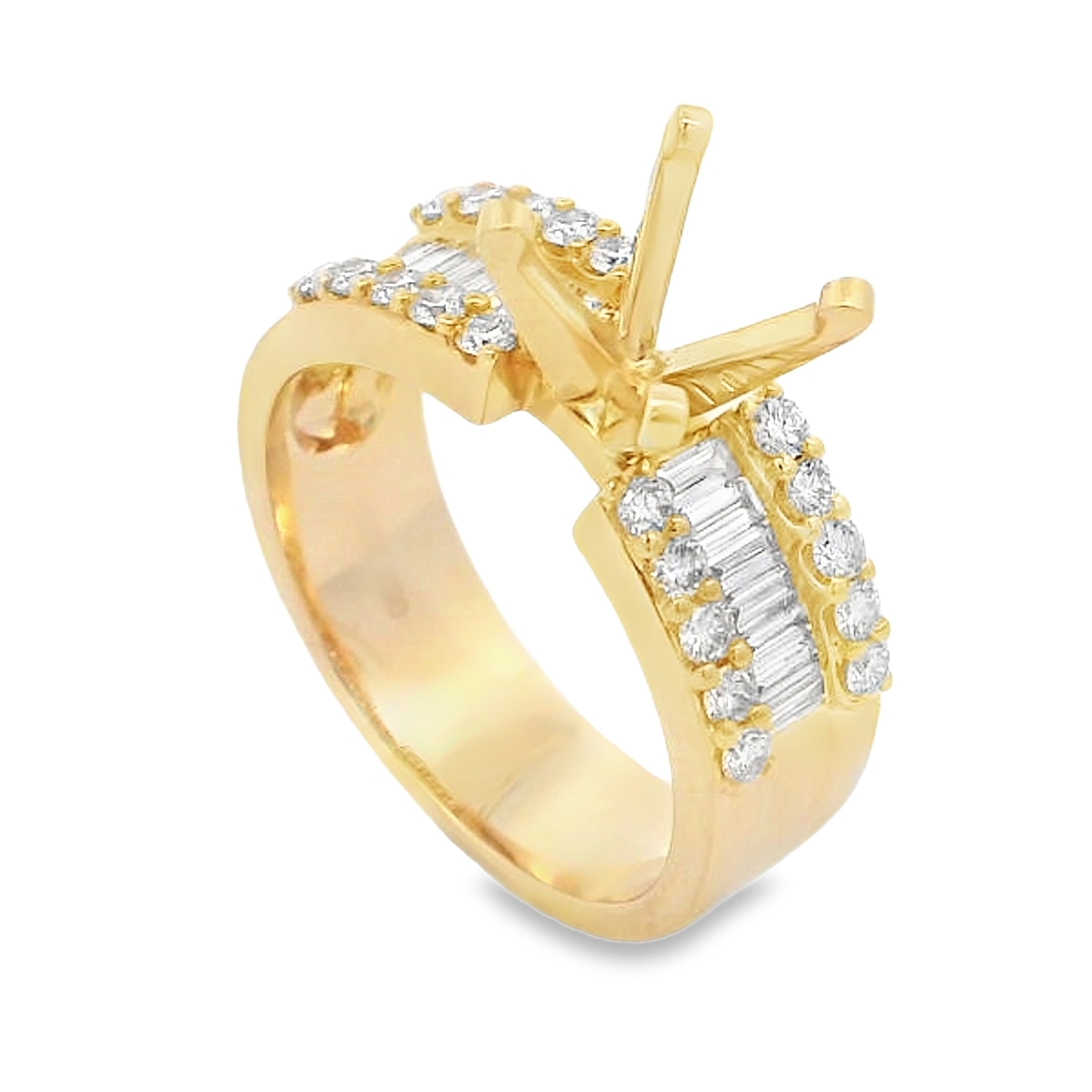 18K Yellow Gold Wide Baguette Diamond Band Engagement Ring Setting