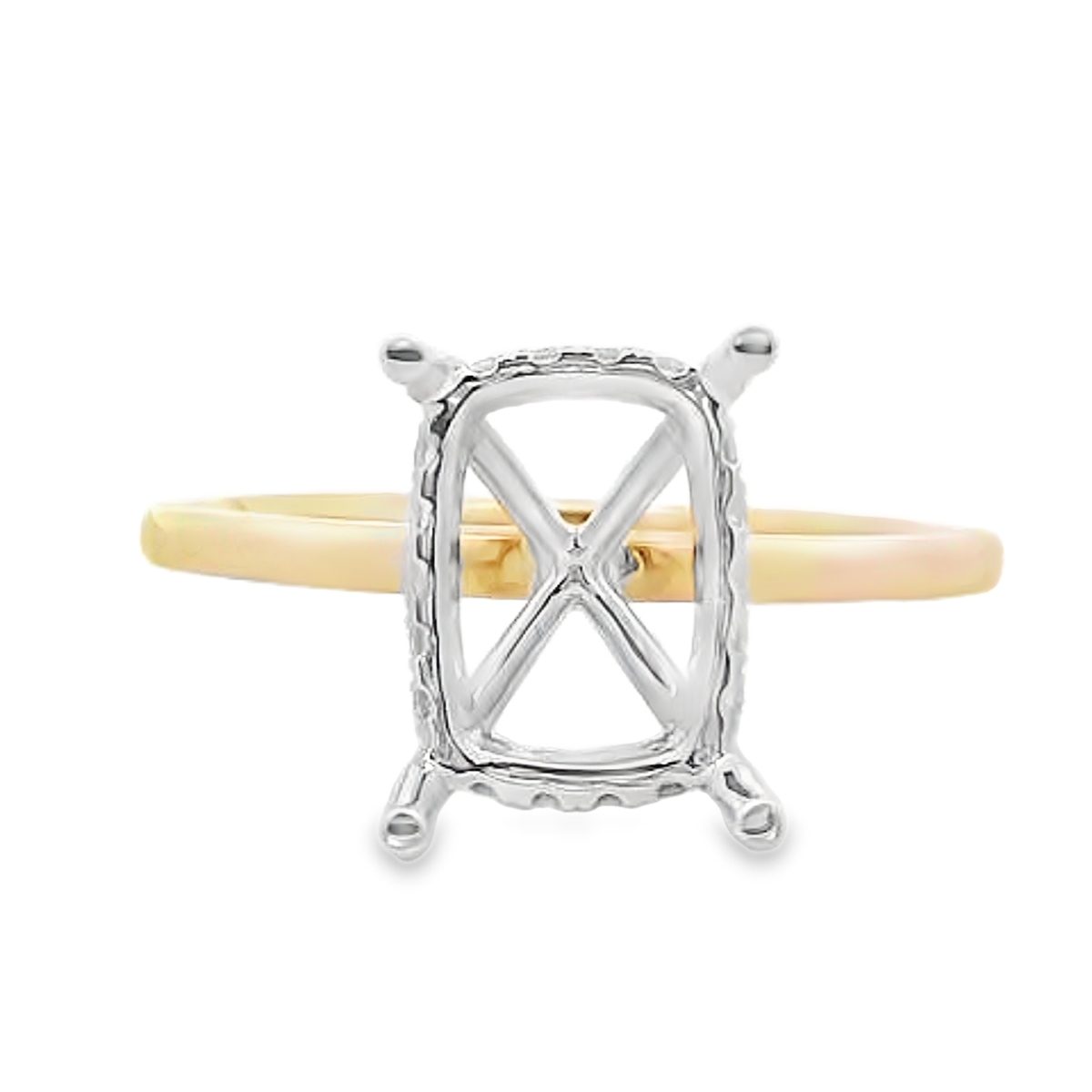 14K Two-Tone Elongated Cushion Diamond Hidden Halo Engagement Ring Setting