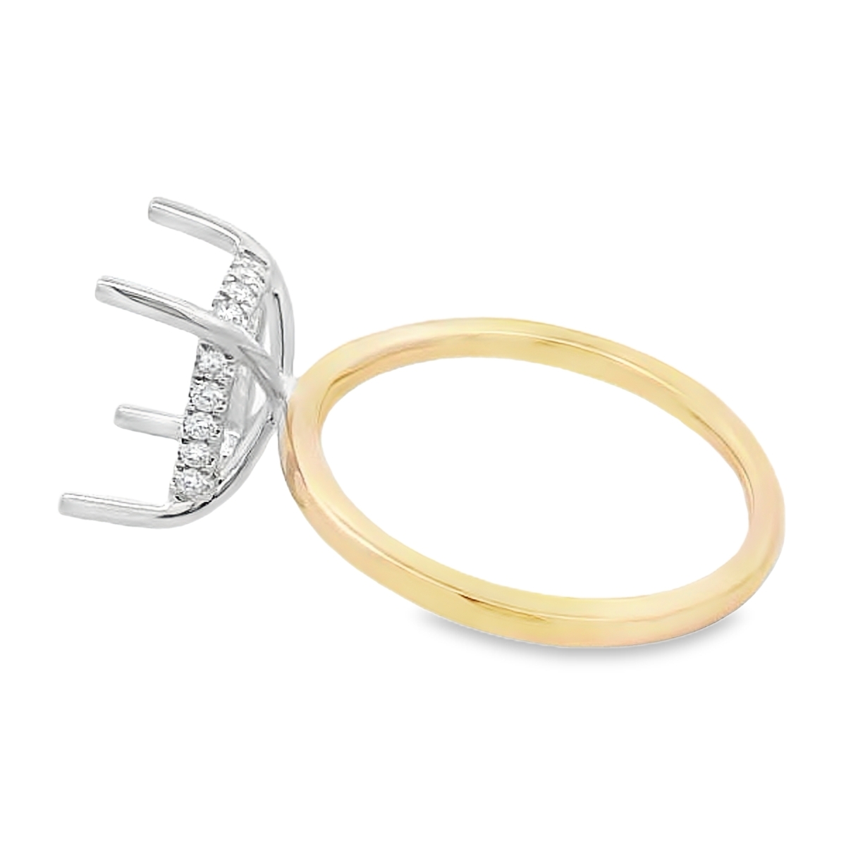 14K Two-Tone Elongated Cushion Diamond Hidden Halo Engagement Ring Setting