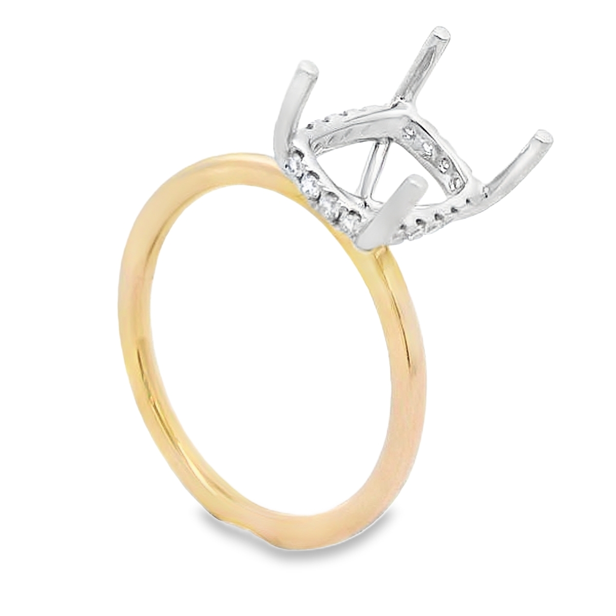 14K Two-Tone Elongated Cushion Diamond Hidden Halo Engagement Ring Setting
