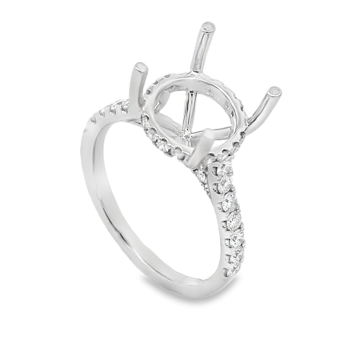 18K White Gold 4-Carat Center Hidden Halo Diamond Engagement Ring Setting