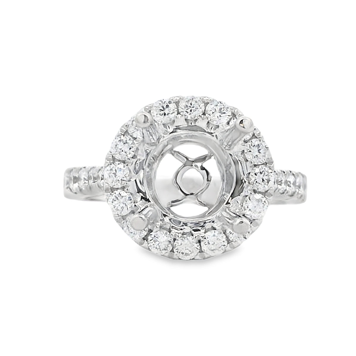 18K White Gold Diamond Halo & Milgrain Basket Engagement Ring Setting